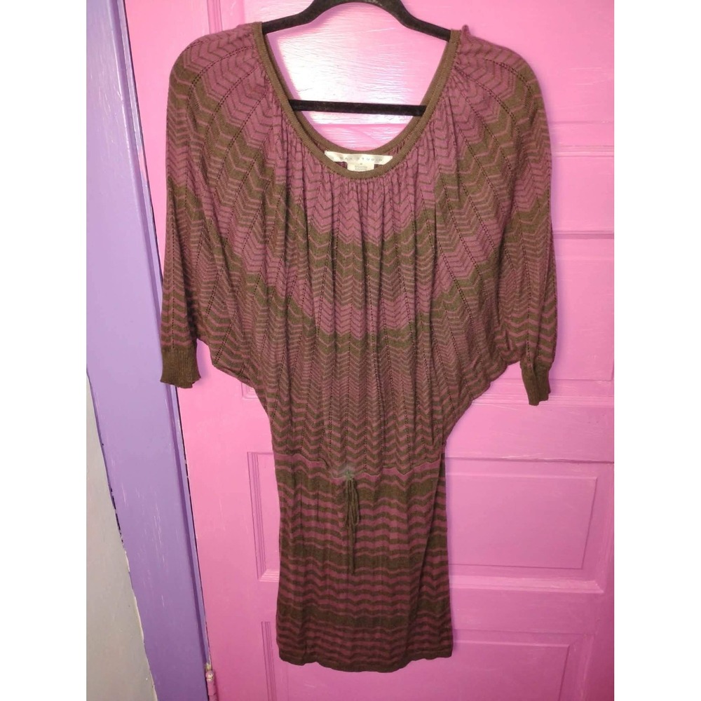 Purple Max Studio Zig Zag Chevron Tunic Sweater Dress Dolman Sleeves Y2K Medium
